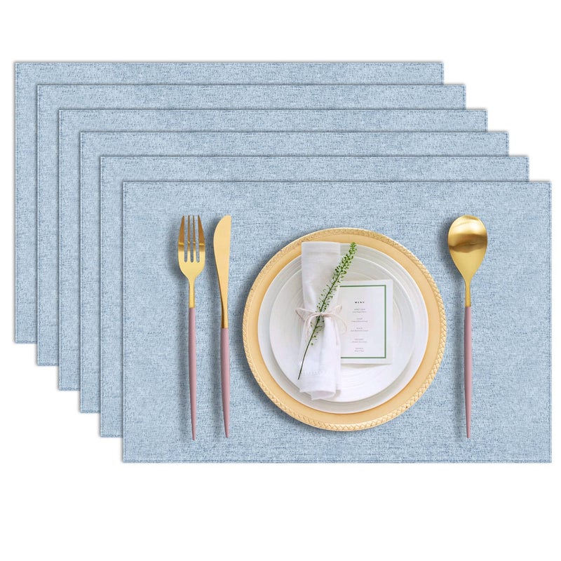 LANDVIEW Cloth Placemats Set of 6, Cotton Linen Blend Machine Washable Durable Linen Table Mats, Heat Resistant Placemats Wrinkle Free Place Mats for Dining Table, Easy to Clean (Light Blue, 6) - Image 1