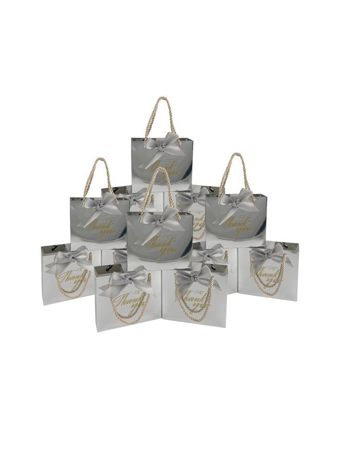 TKSBAG 50 Pack Small Thank You Gift Bags with Handles, 5.5''x 2.5''x4.7'' Mini Silver Gift Bags Bulk for Baby Shower, Birthday, Wedding, Party Favors - Image 1