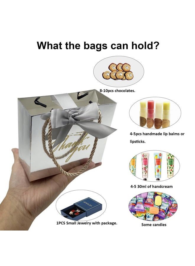 TKSBAG 50 Pack Small Thank You Gift Bags with Handles, 5.5''x 2.5''x4.7'' Mini Silver Gift Bags Bulk for Baby Shower, Birthday, Wedding, Party Favors - Image 4