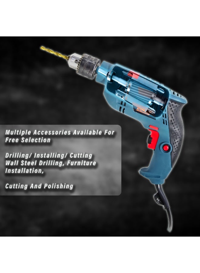 Bonai Electric Impact Drill Machine with Multi-Function Accessories, Wall Steel Wood Drilling, Furniture Installation, Cutting & Polishing Tool, 13mm Chuck, 220V 50/60Hz, 750–1500W, Model BN-HK113 - Image 2