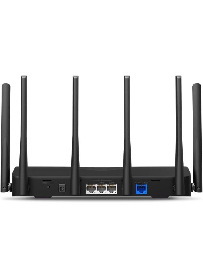 MERCUSYS BE9300 Tri-Band Wi-Fi 7 Router
SPEED: 574 Mbps at 2.4 GHz + 2880 Mbps at 5 GHz + 5760 Mbps at 6 GHz
SPEC: 6× External Antennas, 1.5 GHz Quad-Core CPU, 1*2.5 Gbps WAN port + 3*2.5 Gbps LAN ports, MLO, 4096-QAM, OFDMA, EHT160 on 5GHz, EHT320 on 6GHz
FEATURE: MERCUSYS App, Router/Access Point Mode, WPS/Reset Button, IPTV, IPv6, Smart Connect, Airtime Fairness, Beamforming, MU-MIMO, Parental Controls, Guest Network, VPN Server, VPN Client, DFS, WPA3, Easymesh, IoT Network, TR-069, Aginet ACS, ISP Preset (Agile Config) Black - Image 2
