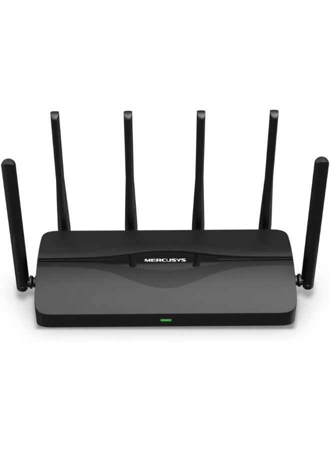 BE9300 Tri-Band Wi-Fi 7 Router
SPEED: 574 Mbps at 2.4 GHz + 2880 Mbps at 5 GHz + 5760 Mbps at 6 GHz
SPEC: 6× External Antennas, 1.5 GHz Quad-Core CPU, 1*2.5 Gbps WAN port + 3*2.5 Gbps LAN ports, MLO, 4096-QAM, OFDMA, EHT160 on 5GHz, EHT320 on 6GHz
FEATURE: MERCUSYS App, Router/Access Point Mode, WPS/Reset Button, IPTV, IPv6, Smart Connect, Airtime Fairness, Beamforming, MU-MIMO, Parental Controls, Guest Network, VPN Server, VPN Client, DFS, WPA3, Easymesh, IoT Network, TR-069, Aginet ACS, ISP Preset (Agile Config) Black