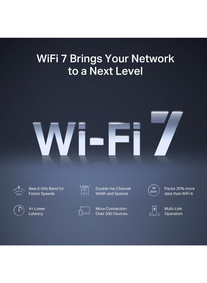MERCUSYS BE9300 Tri-Band Wi-Fi 7 Router
SPEED: 574 Mbps at 2.4 GHz + 2880 Mbps at 5 GHz + 5760 Mbps at 6 GHz
SPEC: 6× External Antennas, 1.5 GHz Quad-Core CPU, 1*2.5 Gbps WAN port + 3*2.5 Gbps LAN ports, MLO, 4096-QAM, OFDMA, EHT160 on 5GHz, EHT320 on 6GHz
FEATURE: MERCUSYS App, Router/Access Point Mode, WPS/Reset Button, IPTV, IPv6, Smart Connect, Airtime Fairness, Beamforming, MU-MIMO, Parental Controls, Guest Network, VPN Server, VPN Client, DFS, WPA3, Easymesh, IoT Network, TR-069, Aginet ACS, ISP Preset (Agile Config) Black - Image 5