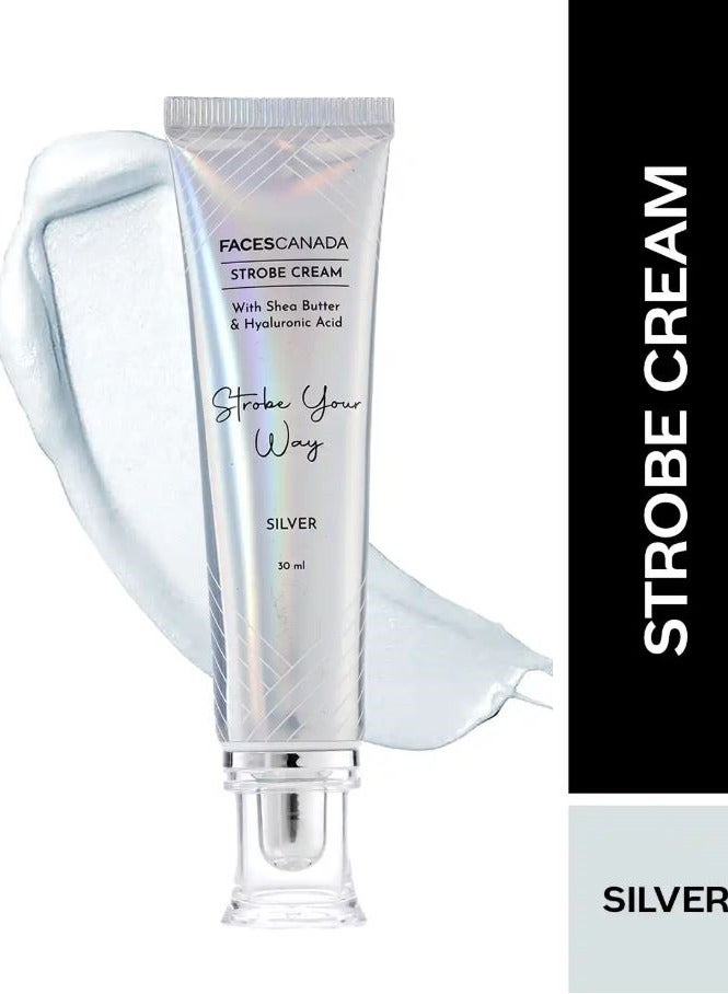 فاسيسكانادا كريم ستروب - فضي، 30 مل | برايمر + هايلايتر + مرطب | زبدة الشيا وحمض الهيالورونيك | ترطيب مكثف | بشرة ندية مشعة خالية من العيوب | قاعدة مكياج مضيئة ومتوهجة - Image 1