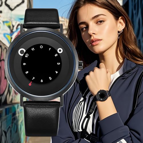 Gosasa Minimalist Casual Unisex Quartz Watch – Unique Hands Design, Fashion Sports Waterproof Wristwatch for Men & Women with Leather Band (Black) - Image 2