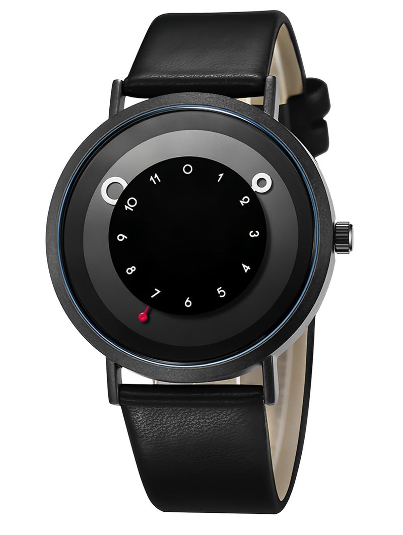 Gosasa Minimalist Casual Unisex Quartz Watch – Unique Hands Design, Fashion Sports Waterproof Wristwatch for Men & Women with Leather Band (Black) - Image 1