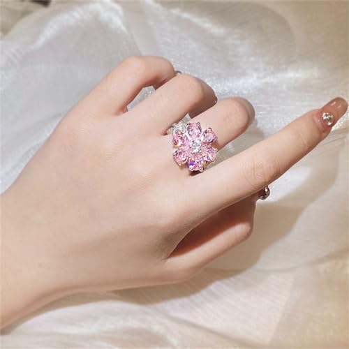 AZQ 925 Sterling Silver Shiny Full Diamond Ring 18K Gold Cocktail Ring Teardrop Pink Cubic Zirconia Promise Ring CZ Diamond Multi Row Ring Eternity Engagement Wedding Band Ring for Women Z.62 (US Code 8) - Image 5
