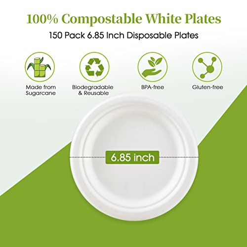 ECOLipak 6.85 Inch Compostable Dessert Paper Plates, 150 Pack Disposable Biodegradable Heavy Duty Eco-friendly Sugarcane Bagasse Halloween Plates for Party - Image 2