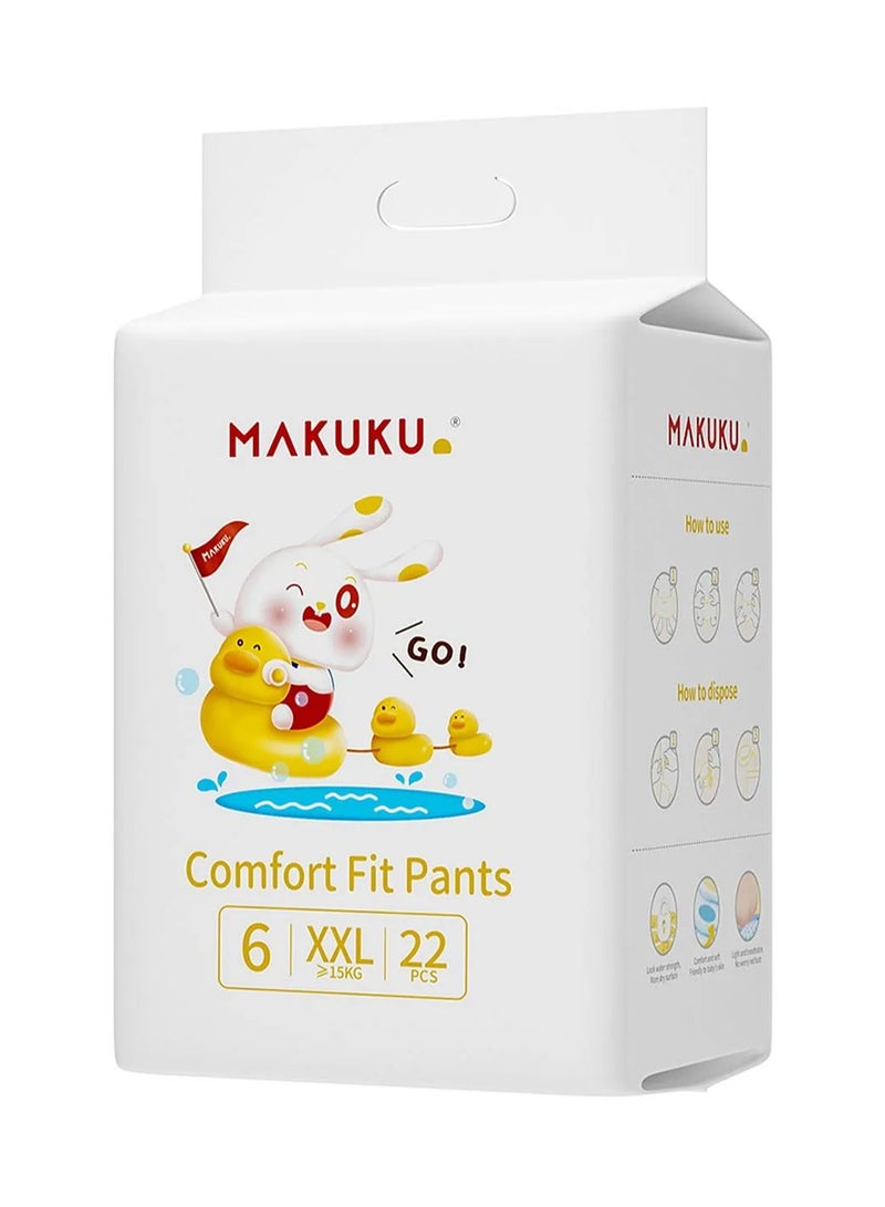MAKUKU Comfort Fit Pant Style Diapers Size 6, 22pcs - Leak-Proof, Breathable, 15kg+, Non-Toxic, German Tech