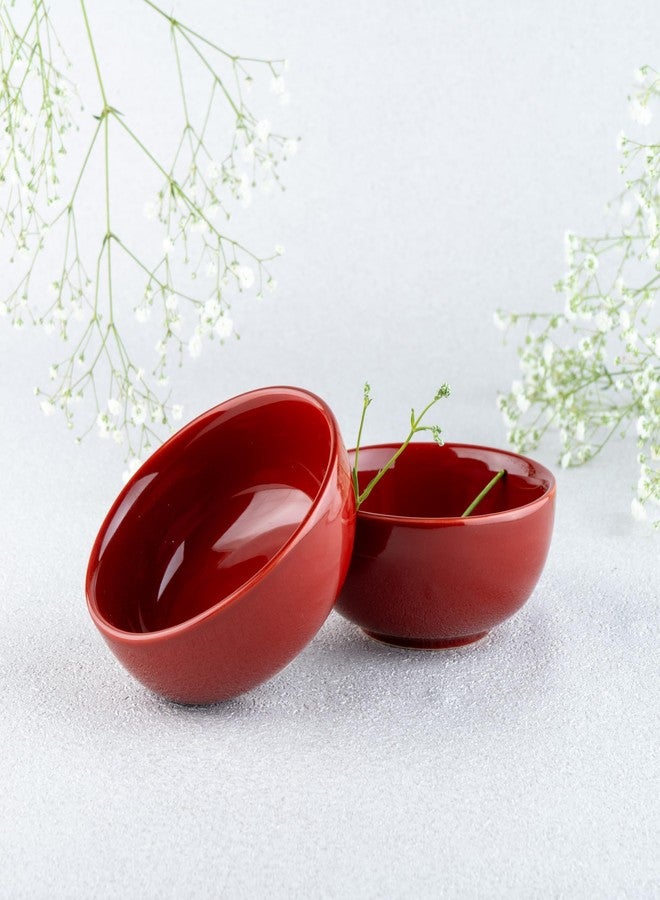 BLACKCARROT Ceramic Bowl Set of 6 | Microwave & Dishwasher Safe | Pattern : Red | Ideal for Snacks, Soup, Rice, Dal, Curries, Sabji | Stoneware - Image 4
