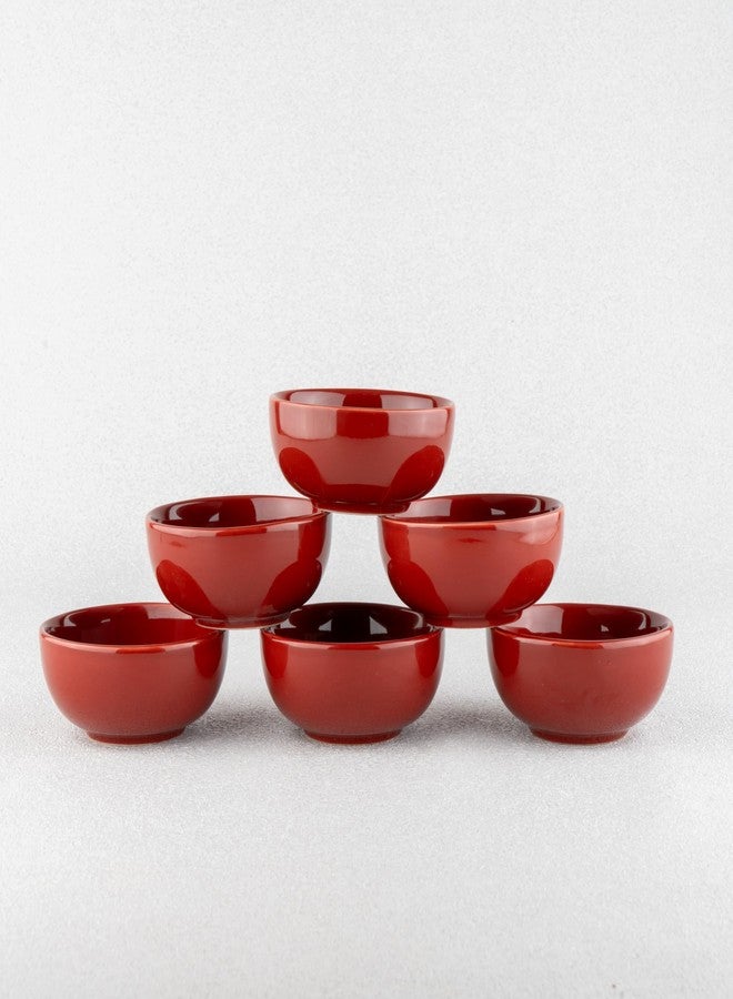 BLACKCARROT Ceramic Bowl Set of 6 | Microwave & Dishwasher Safe | Pattern : Red | Ideal for Snacks, Soup, Rice, Dal, Curries, Sabji | Stoneware - Image 2