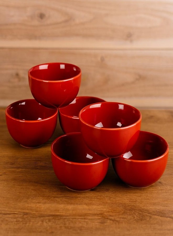 BLACKCARROT Ceramic Bowl Set of 6 | Microwave & Dishwasher Safe | Pattern : Red | Ideal for Snacks, Soup, Rice, Dal, Curries, Sabji | Stoneware - Image 1