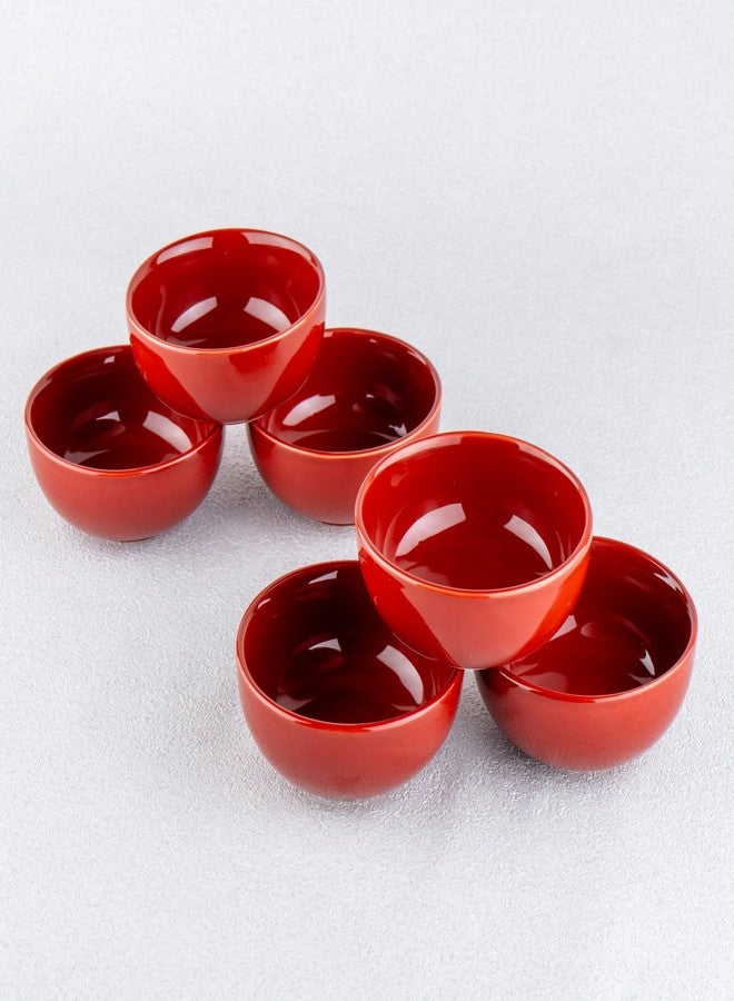 BLACKCARROT Ceramic Bowl Set of 6 | Microwave & Dishwasher Safe | Pattern : Red | Ideal for Snacks, Soup, Rice, Dal, Curries, Sabji | Stoneware - Image 3