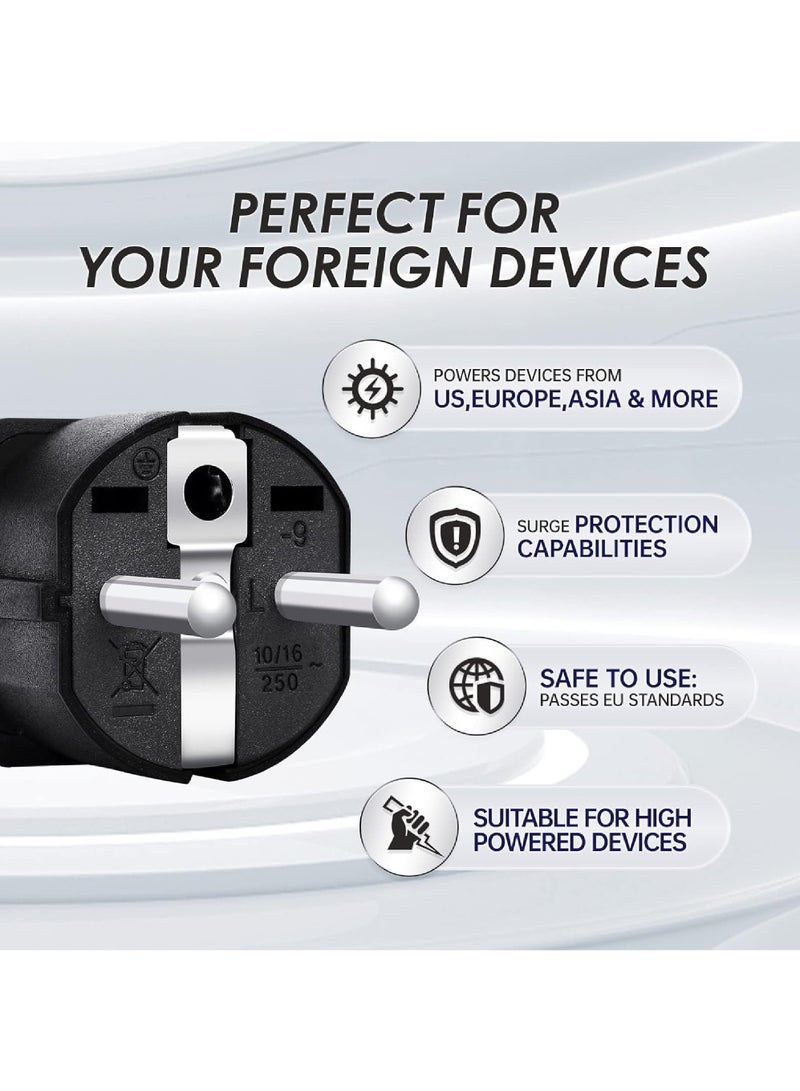 Captaintech Universal EU Travel Adapter (Type E/F) – Worldwide Compatibility for US/UK/AU/CN/JP Plugs – Safe Charging for All Devices – Sleek Black (1-Pack) - Image 5