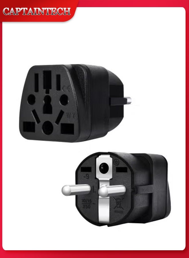 Captaintech Universal EU Travel Adapter (Type E/F) – Worldwide Compatibility for US/UK/AU/CN/JP Plugs – Safe Charging for All Devices – Sleek Black (1-Pack) - Image 1