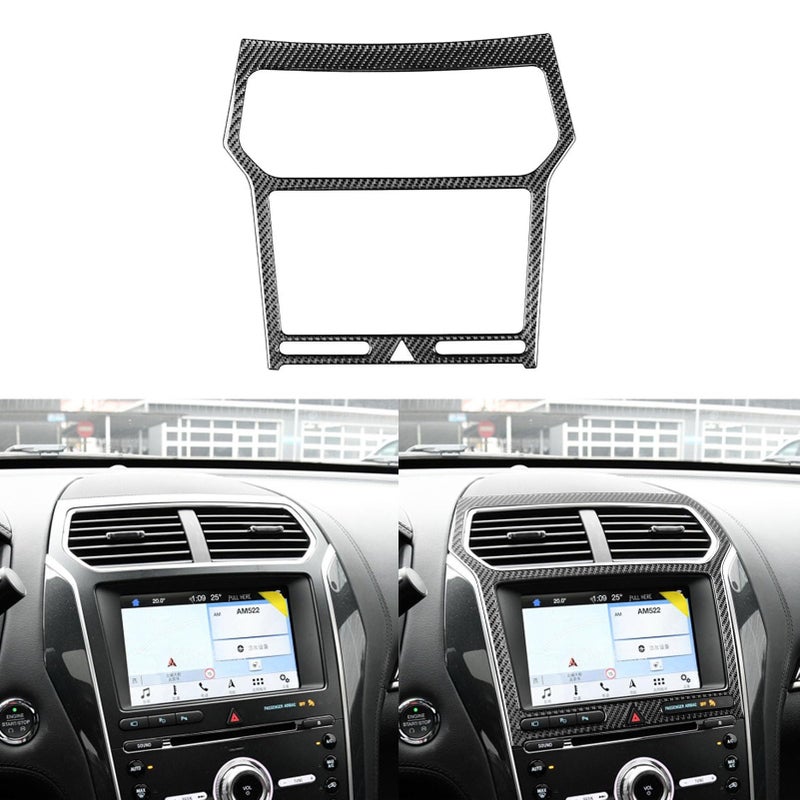 PJFUS Real Carbon Fiber Car Central Navigation Screen Panel AC Outlet Vent Frame Sticker Compatible with Ford Explorer 2013 2014 2015 2016 2017 2018 2019 Auto Interior Accessories Black