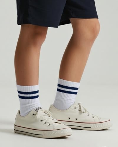COTTON DAY Unisex School Kids Boys Girls Soft Cotton White Athletic Socks with Colorful Stripes 6-8 Years M (8) - Image 5