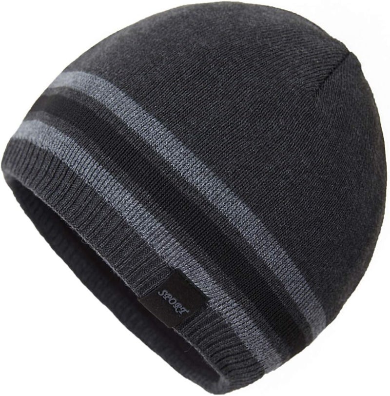 OMECHY Mens Winter Warm Knitting Hats Plain Skull Beanie Cuff Toboggan Knit Cap - Image 1