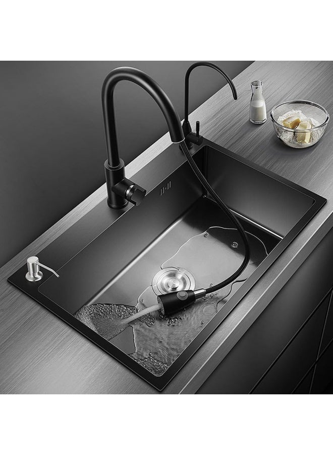 YD Modern Multifunction Kitchen Sink with Pull-Out Faucet, Integrated Drainboard, Complete Installation Kit, Durable Stainless Construction for Efficient Washing, Rinsing and Food Prep - Image 2