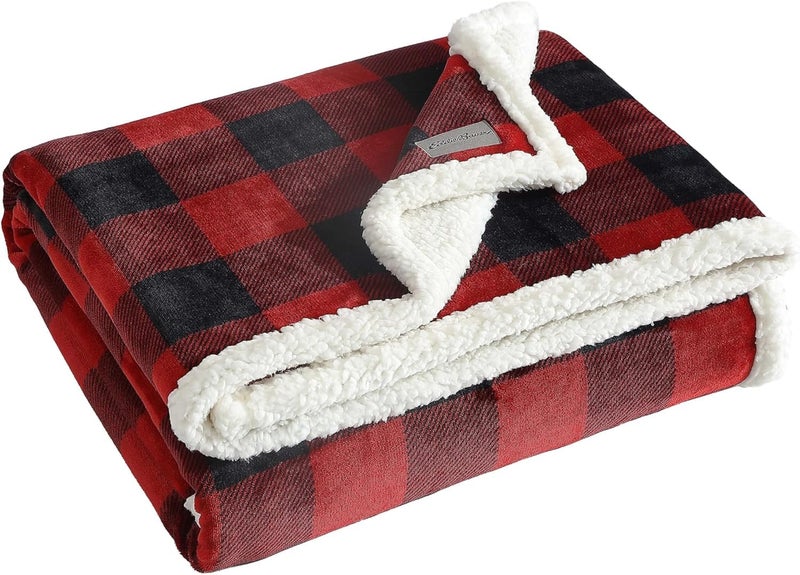 Eddie Bauer - Throw Blanket, Reversible Sherpa Fleece Bedding, Buffalo Plaid Home Decor for All Seasons (Red Check, Throw) - Image 1