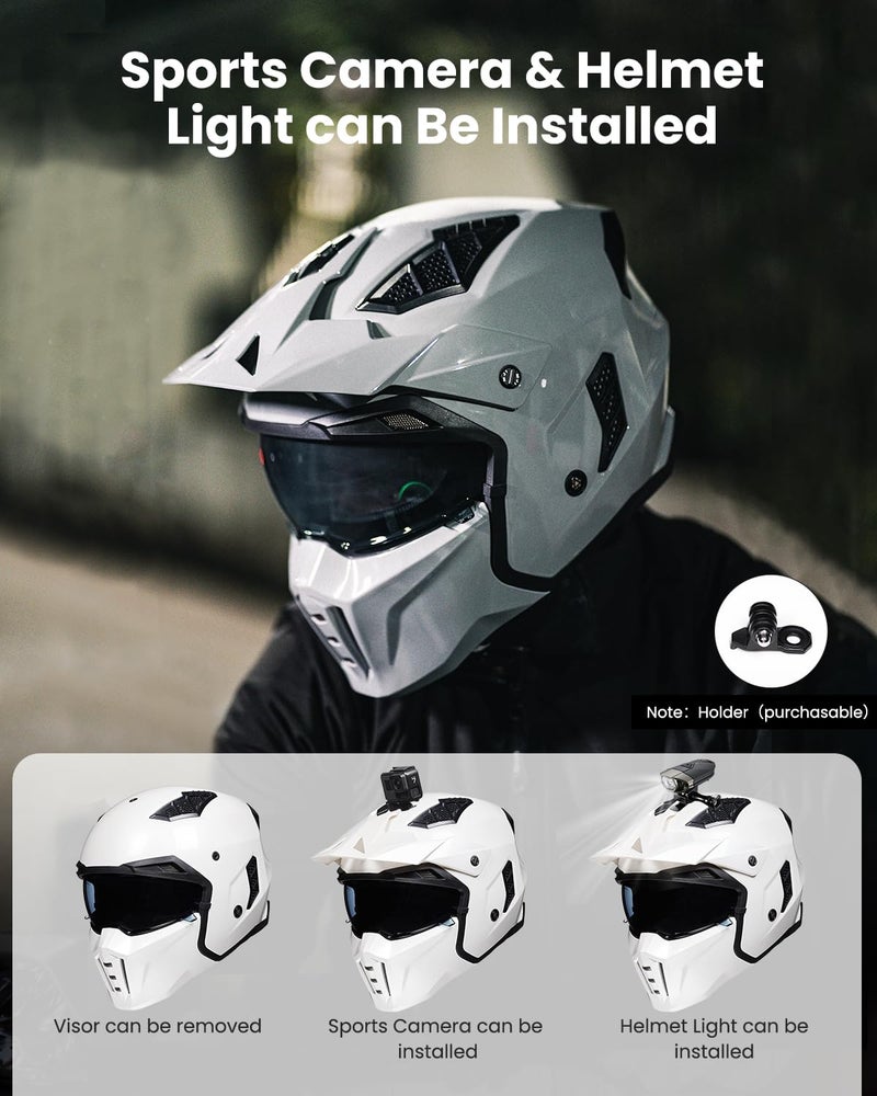 ILM Open Face Motorcycle 3/4 Half Helmet for Men and Women, Vintage Retro Helmet with Visor for Moped ATV Cruiser Scooter DOT Model Z302(White,Medium) - Image 4