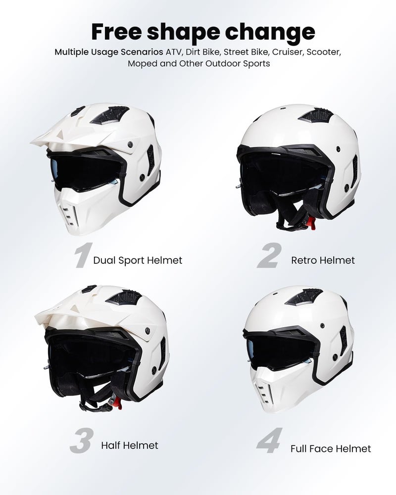 ILM Open Face Motorcycle 3/4 Half Helmet for Men and Women, Vintage Retro Helmet with Visor for Moped ATV Cruiser Scooter DOT Model Z302(White,Medium) - Image 3