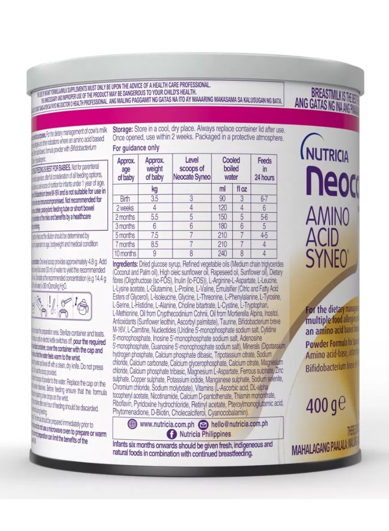 Nutricia Neocate Syneo Advanced Hypoallergenic Infant Formula with Prebiotics, 400g - Image 4