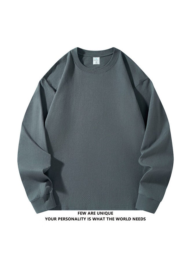 Izexx Men's Round Neck Solid Color Sweatshirt Spring Loose Fit Casual Pure Cotton Long Sleeve Base T-shirt Zxy01 Black M - Image 5