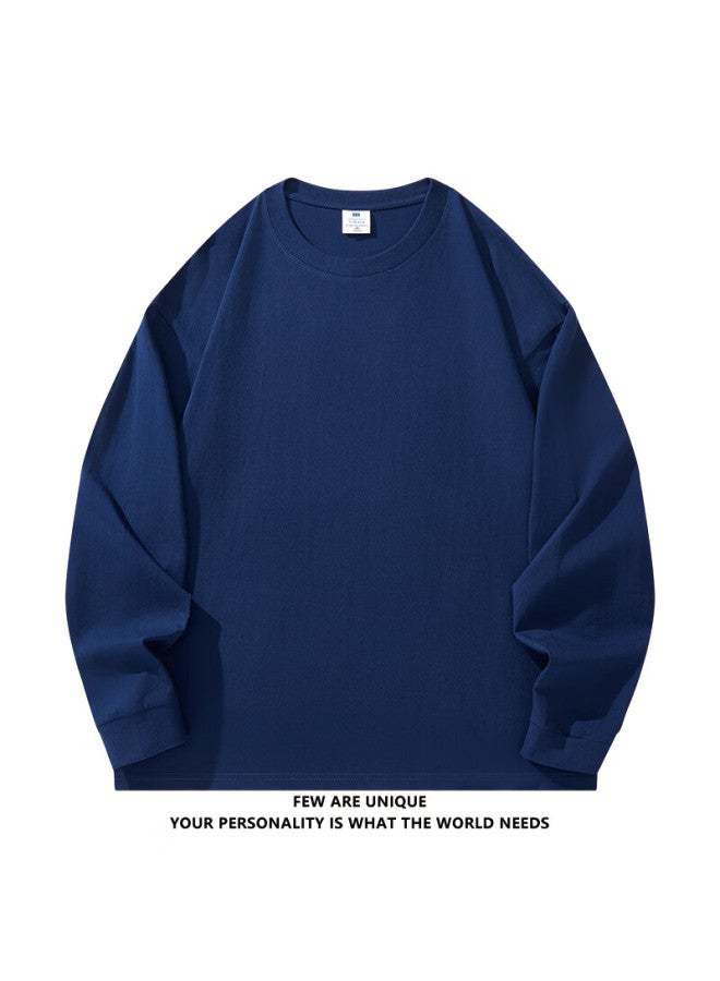 Izexx Men's Round Neck Solid Color Sweatshirt Spring Loose Fit Casual Pure Cotton Long Sleeve Base T-shirt Zxy01 Black M - Image 2