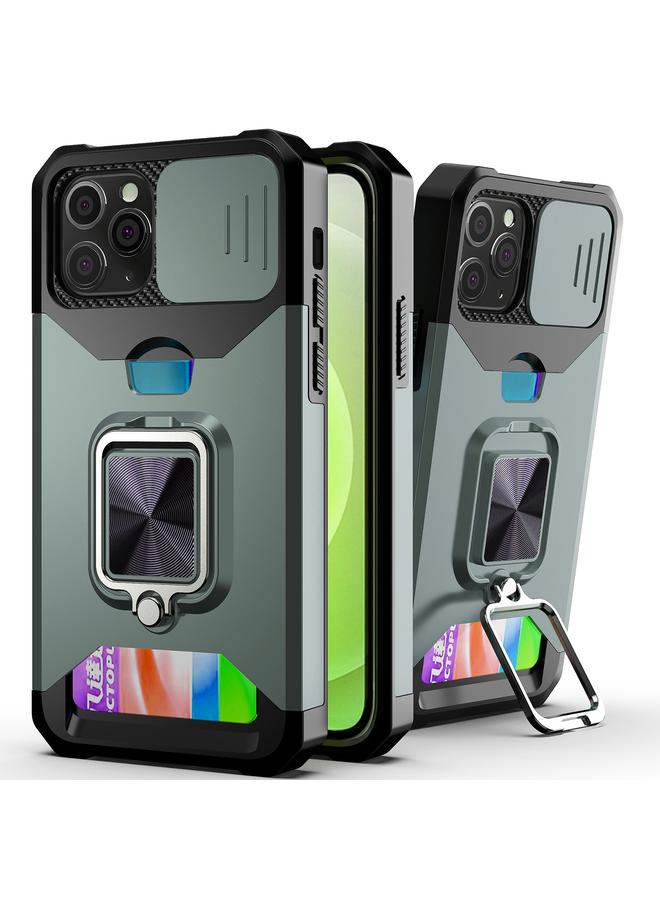 زبون جراب لهاتف iPhone 11 Pro مزود بحلقة حامل وفتحة بطاقة منزلق - Image 1