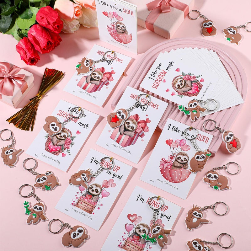 Blulu 28 Valentine's Day Cards Keychains Gift for Guests Valentine's Greeting Cards Keychains Exchange Gift for Family Gifts(Sloth) - Image 2