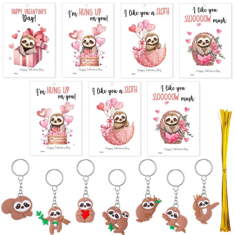 Blulu 28 Valentine's Day Cards Keychains Gift for Guests Valentine's Greeting Cards Keychains Exchange Gift for Family Gifts(Sloth) - Image 1