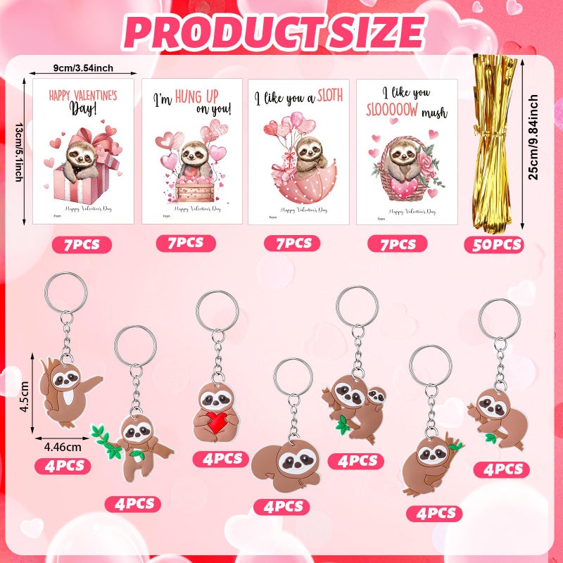 Blulu 28 Valentine's Day Cards Keychains Gift for Guests Valentine's Greeting Cards Keychains Exchange Gift for Family Gifts(Sloth) - Image 3