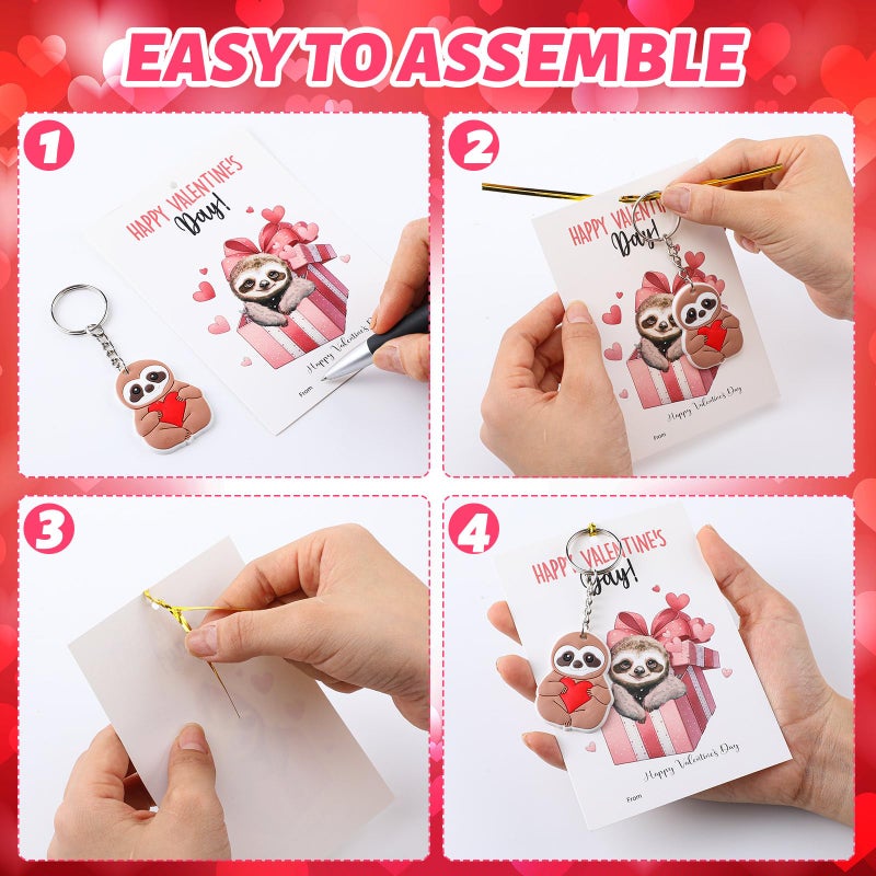 Blulu 28 Valentine's Day Cards Keychains Gift for Guests Valentine's Greeting Cards Keychains Exchange Gift for Family Gifts(Sloth) - Image 4