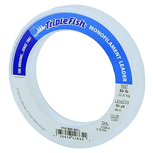 Triple Fish Monofilament Leader, 50 lb / 22.7 kg Test, .028 in / 0.70 mm Dia, Clear, 50 yd / 46 m - Image 1