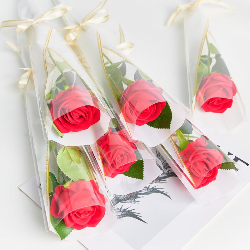 Mauproy 100 Pack Single Rose Sleeves, Flower Wrapping Bags Single Flower Packaging Bags with Ribbons for Valentine's Day, Wedding, Birthday, Florist Supplies (White) - Image 3