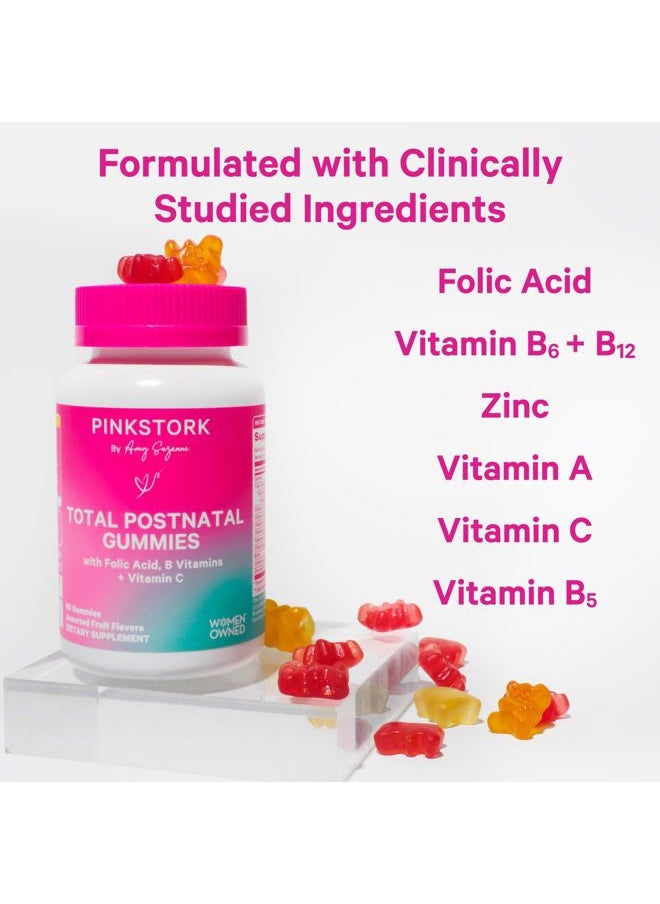Pink Stork - Total Postnatal Vitamin Gummies - Multivitamin for Postpartum Recovery and Lactation Support - Folic Acid, B6, & Vitamin C - Breastfeeding Essentials - 60 Gummy Vitamins - Image 1