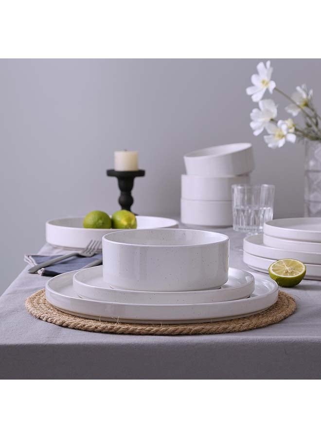 Nebula 18 Piece Stoneware Dinnerware Set Set for 6, Scratch Resistant, Microwave & Dishwasher Safe, White