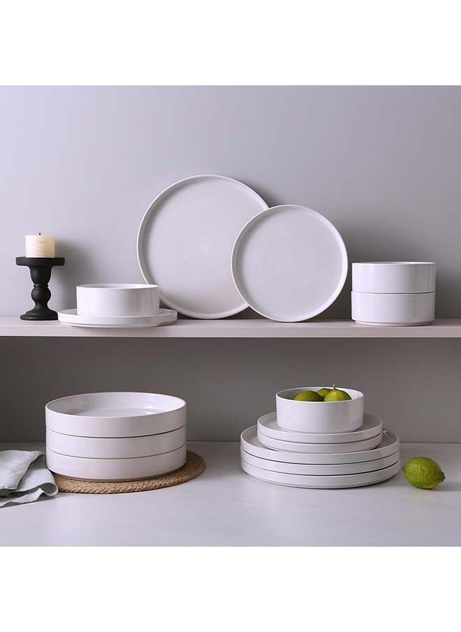 Famiware Nebula 18 Piece Stoneware Dinnerware Set Set for 6, Scratch Resistant, Microwave & Dishwasher Safe, White  - Image 3