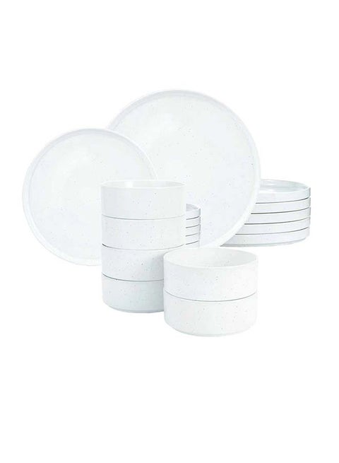 Nebula 18 Piece Stoneware Dinnerware Set Set for 6, Scratch Resistant, Microwave & Dishwasher Safe, White