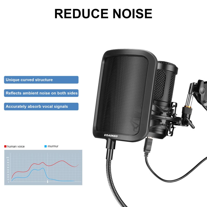 Aokeo Metal Pop Filter,Metal Mesh Layer Microphone Windscreen for Hyperx QuadCast, Blue Yeti and Other Mics,Pop Shield with Flexible 360Â° Gooseneck Clip Stabilization Arm - Image 4