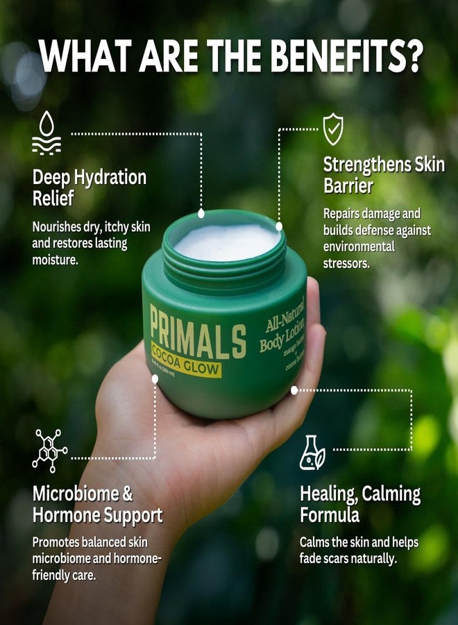 PRIMALS All Natural Body Lotion - Cocoa Butter & Mango Butter - 100% Naturally Derived Ingredients - Alcohol Free, Artificial Fragrance Free, Paraben Free, Petroleum Derivative Free - 8.45 oz - Image 5