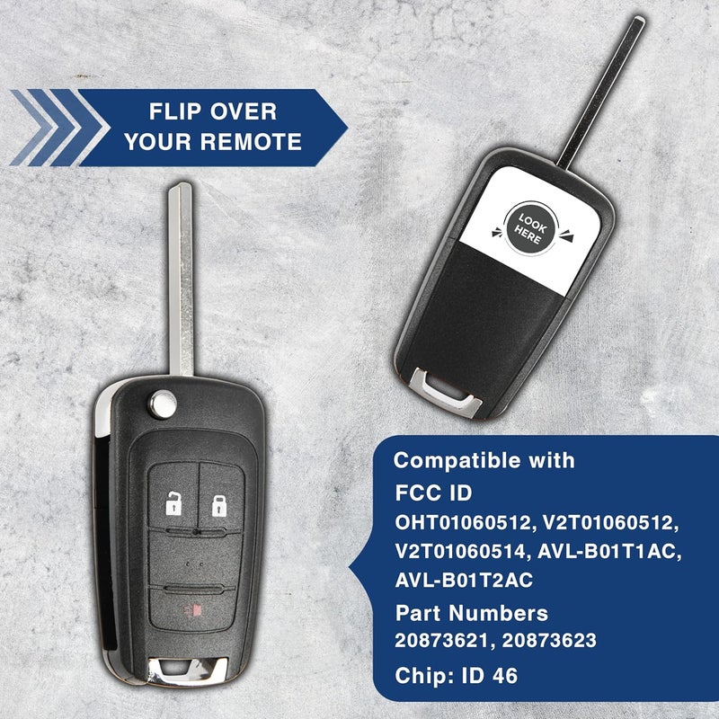 KeylessOption Keyless Entry Car Remote Uncut Flip Ignition Key Fob Replacement for GMC Chevy Equinox OHT01060512 (Pack of 2) - Image 5