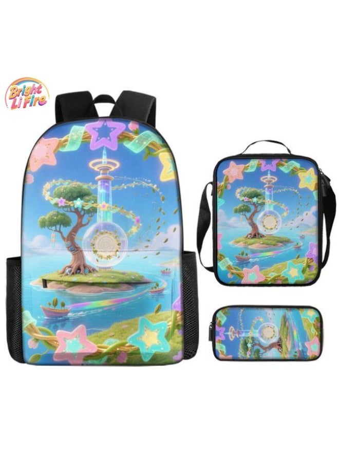 Bright Li Fire Backpacks + handbags + stationery bags | Back-to-school season/festival gifts | Cartoon bag three-piece set, easy to deal with various occasions (available for students, children, friends outings, mountain climbing, school, etc.) - 1 - Image 1