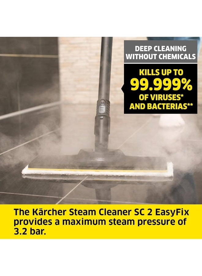 KARCHER SC 2 EasyFix Steam Cleaner: 3.2 Bar Pressure, 1500W, Chemical-Free Cleaning, Kills 99.99% Bacteria, Includes Floor & Hand Nozzles, for Tiles, Hard Floors & Kitchens 1500 W SC2 EasyFix White/Black - Image 2
