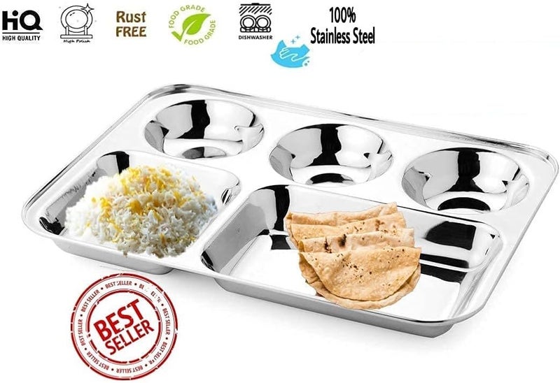 KC Stainless Steel Partition Plate 4 in1 / Bhojan Thali / Dinner Plate Set of 6 Global standard quality - Image 3