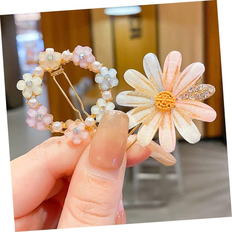 Rivtoxx Flower Look Golden 4 PCs Hair Clip Set Korean Stylish Multi Design Hair Clip Rhinestone Hair Lock pin Hair Accessories for Girls and Women Multicolour - Image 2