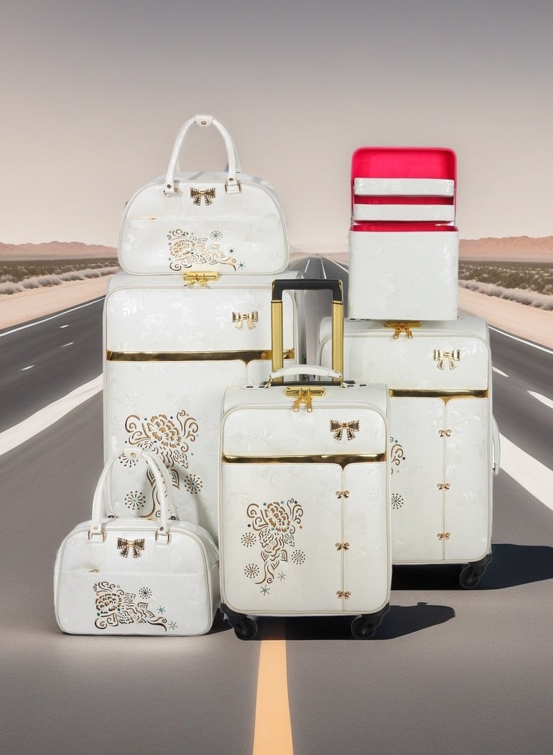 الازدهار مطابقة اللون عربة الأمتعة الدوار 4 عجلات 6 PCS بو الجلد حقيبة حقيبة مجموعة مع حقيبة حقيبة لاستخدام حفل الزفاف 6 قطع لكل مجموعة - Image 5