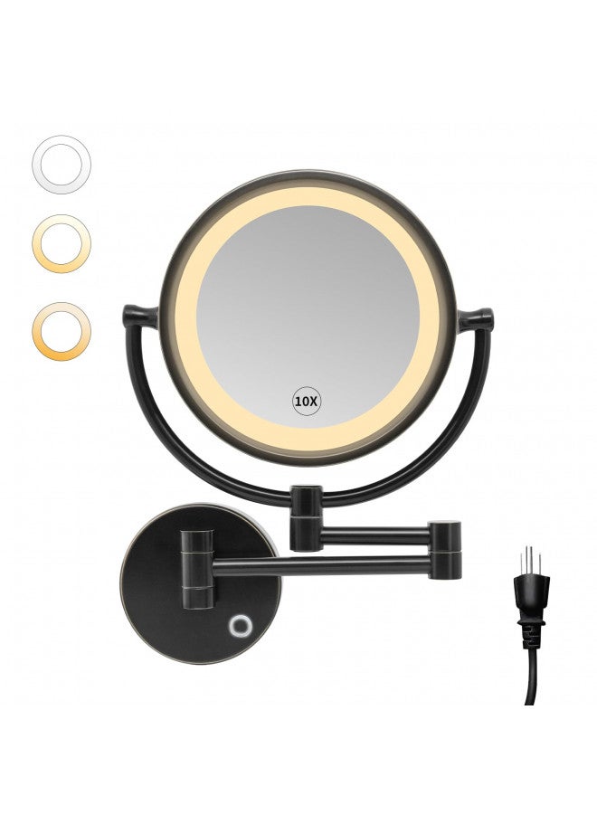 GURUN 8.5 Inch Magnifying Makeup Mirror with 3 Dimmable LED Lights Double Sided Touch Control Vanity Mirror for Bathroom with 10X Magnification Black Finish M1809D(Black/10X) - Image 1