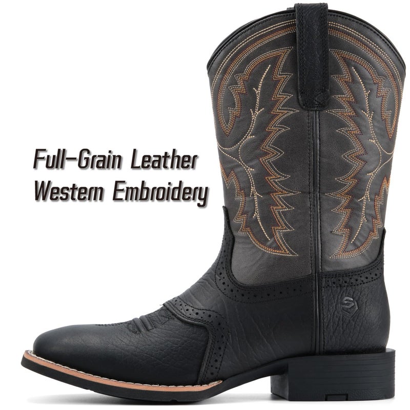 SUREWAY Western Boots For Men - Mens Square Toe Cowboy Boot,Oil/Slip Resistant,Durable Fashionable Classic Pull on 10 Inch Wellington Boots - Soft Toe Work Boots - Image 4
